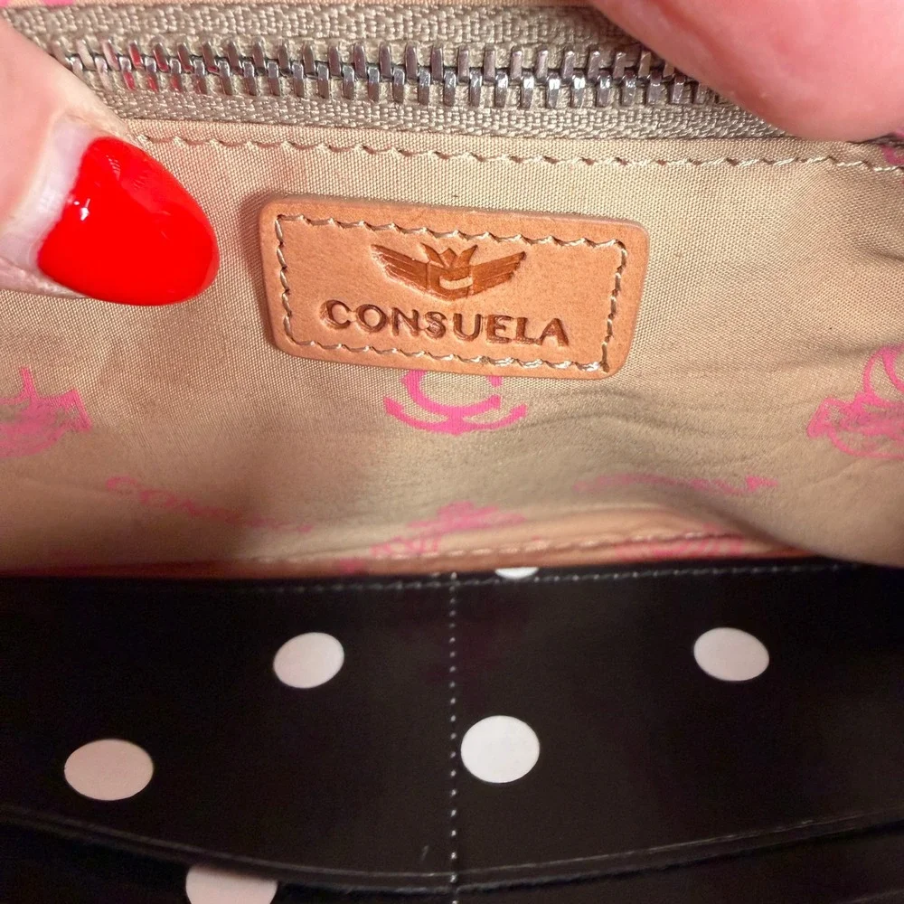 Consuela White Swirly Legacy Wristlet Clutch Wallet Floral Striped Leather Trim